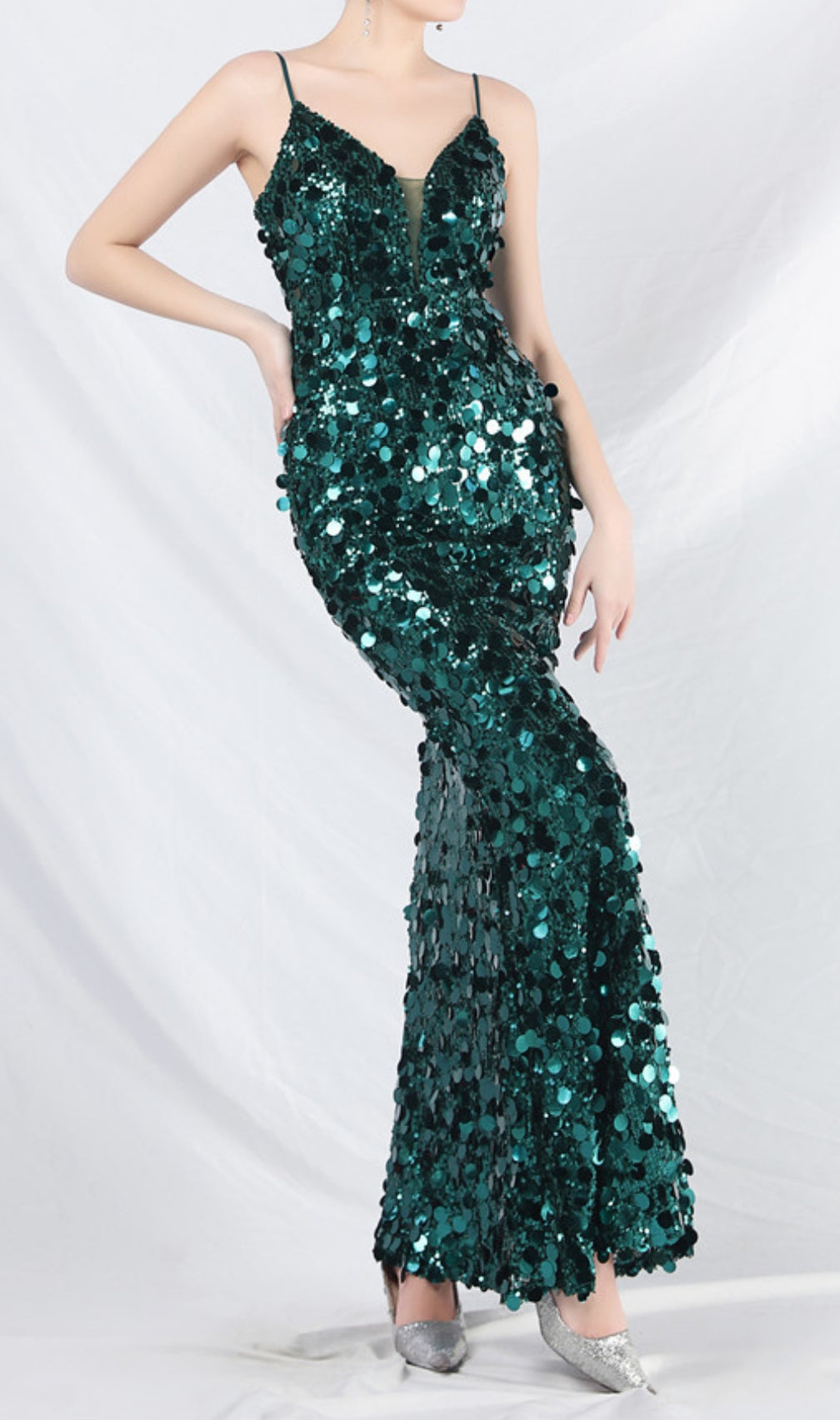 Chole Green Strappy Sequin Maxi Dress