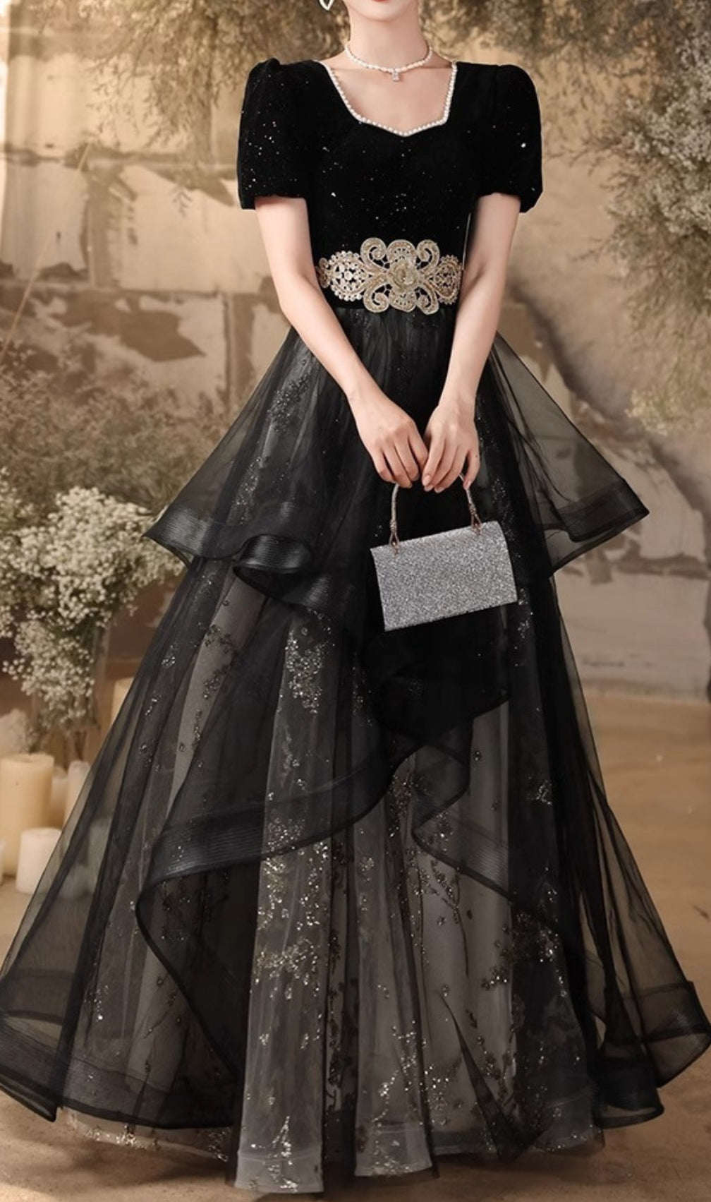 Chisuzu Black Sequin Mesh Maxi Dress