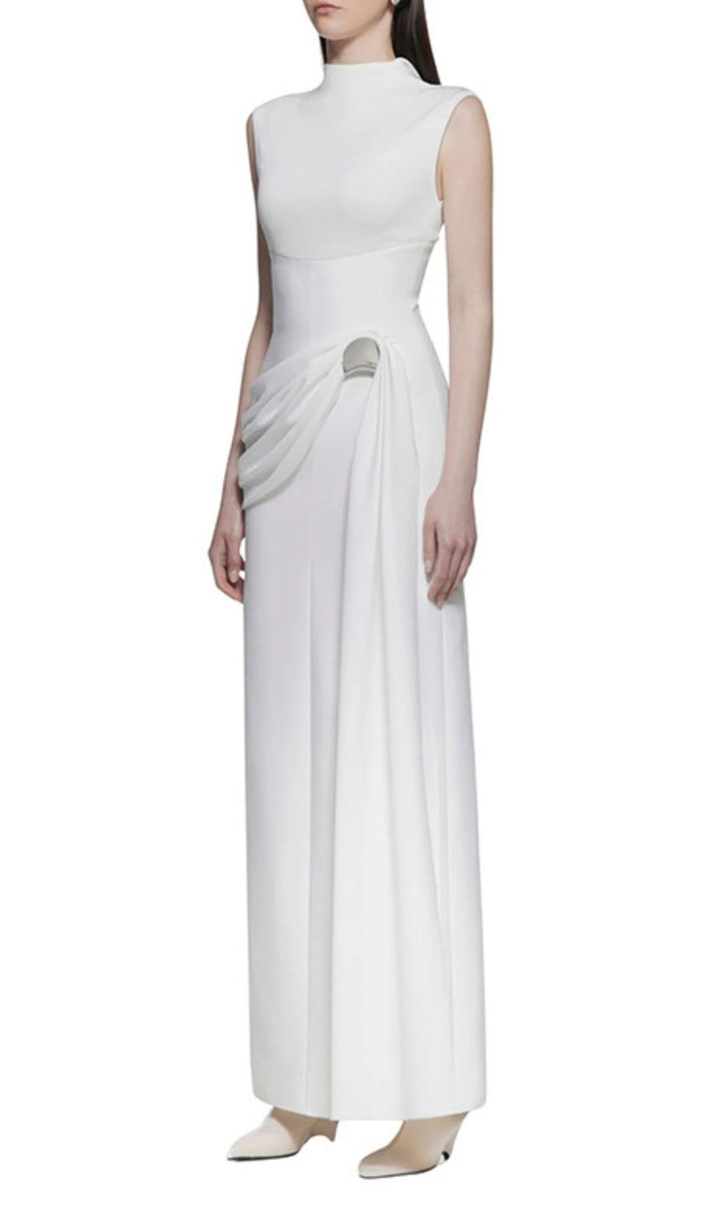 Iman Sleeveless Mock Neck Maxi Dress - Elegant White Gown for Special Occasions