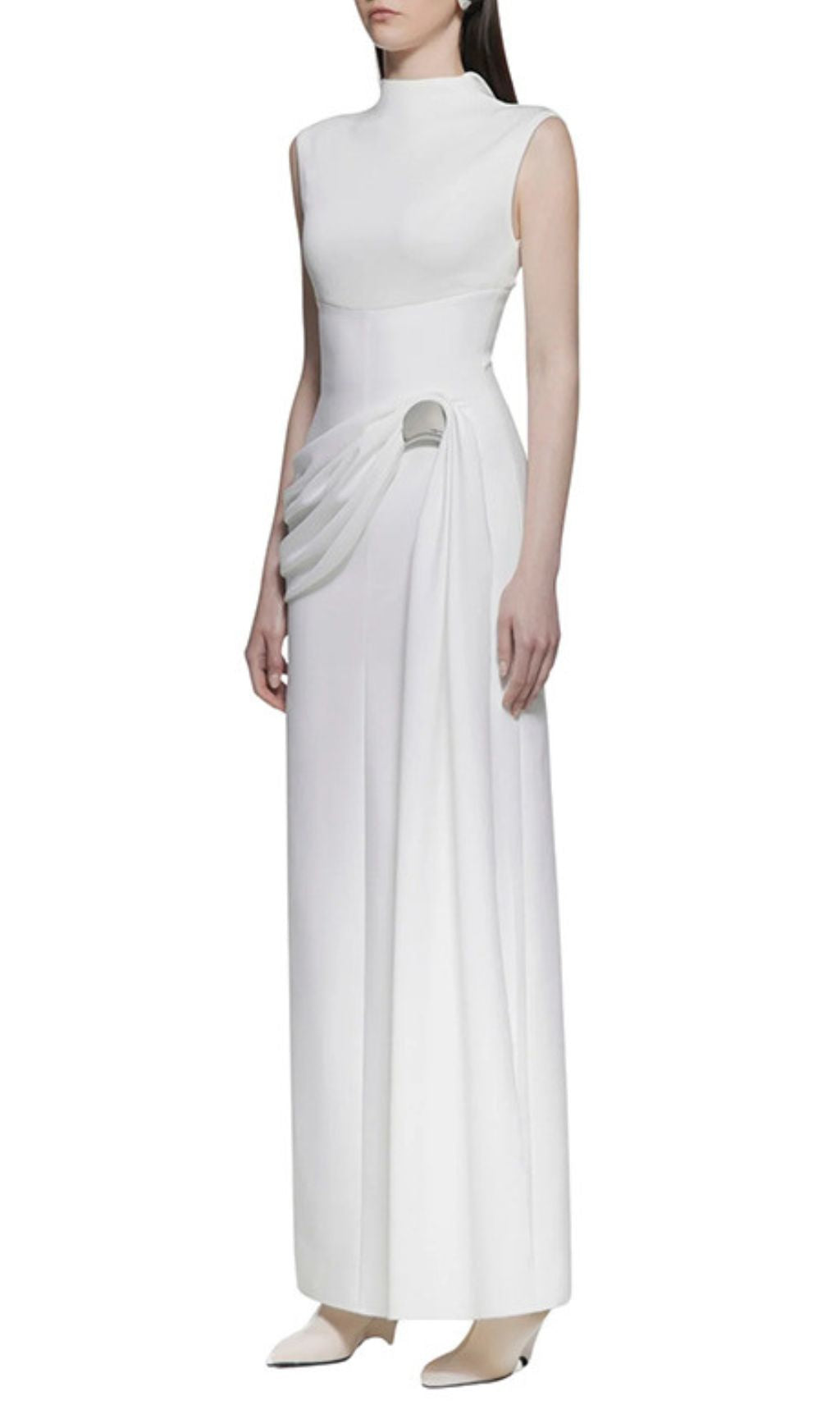 Iman Sleeveless Mock Neck Maxi Dress - Elegant White Gown for Special Occasions