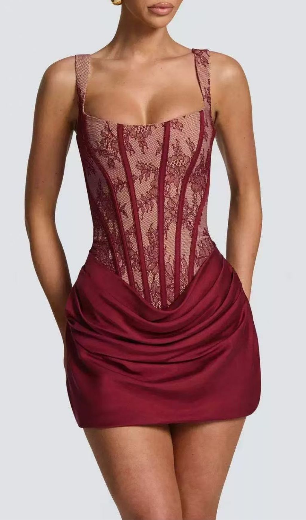 Katty Allure Red Lace Corset Mini Dress