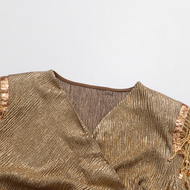 Iyeshia Gold Long Sleeve Sequin Maxi Dress