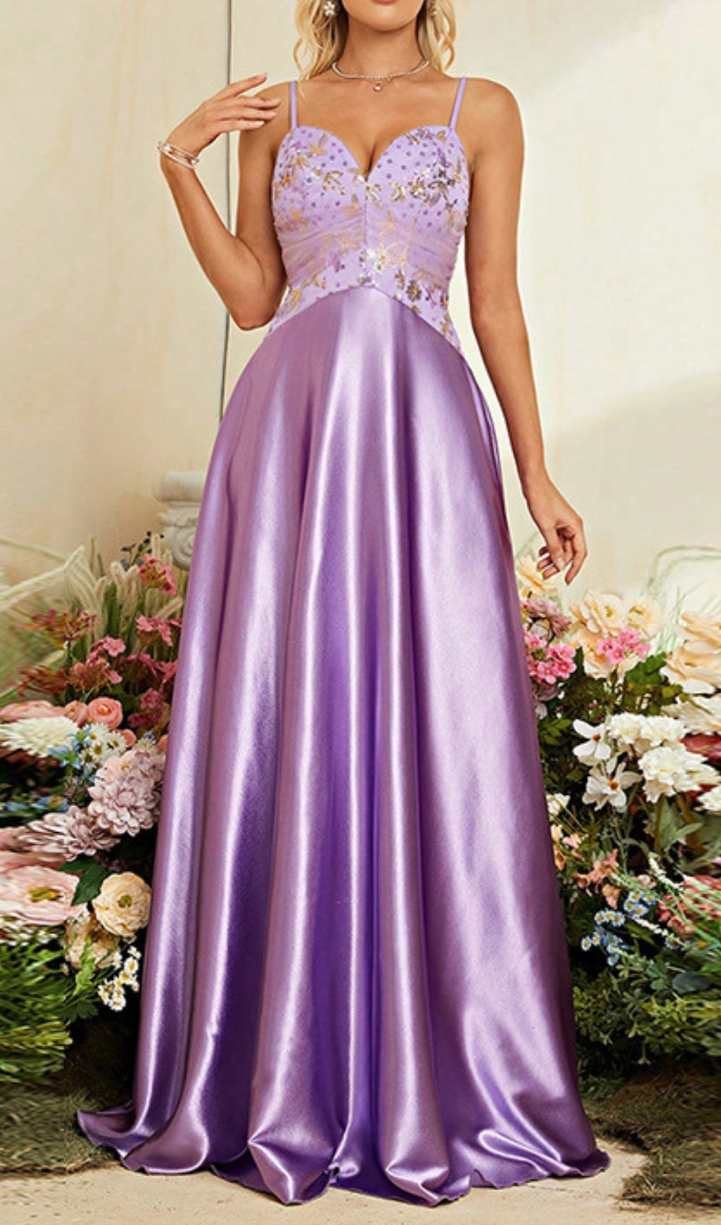 Dierk Purple V-Neck Sequin Maxi Dress