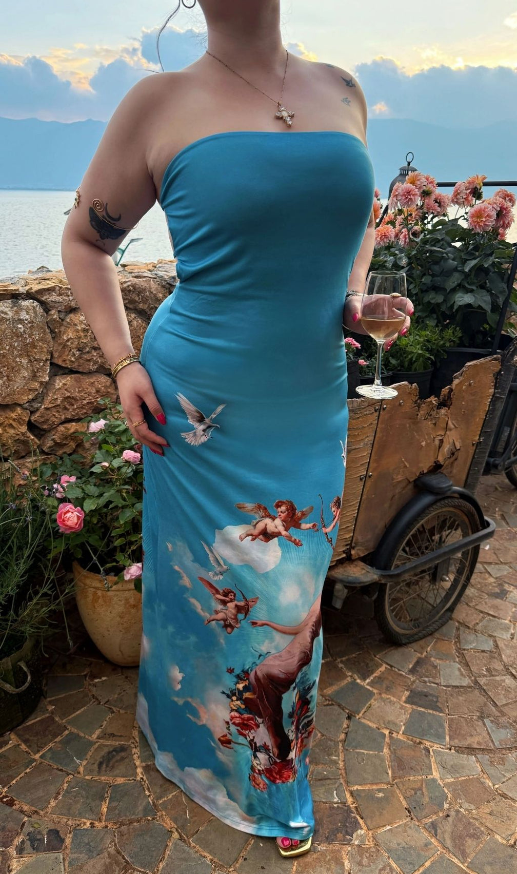 Lacie Blue Strapless Printed Plus Size Maxi Dress