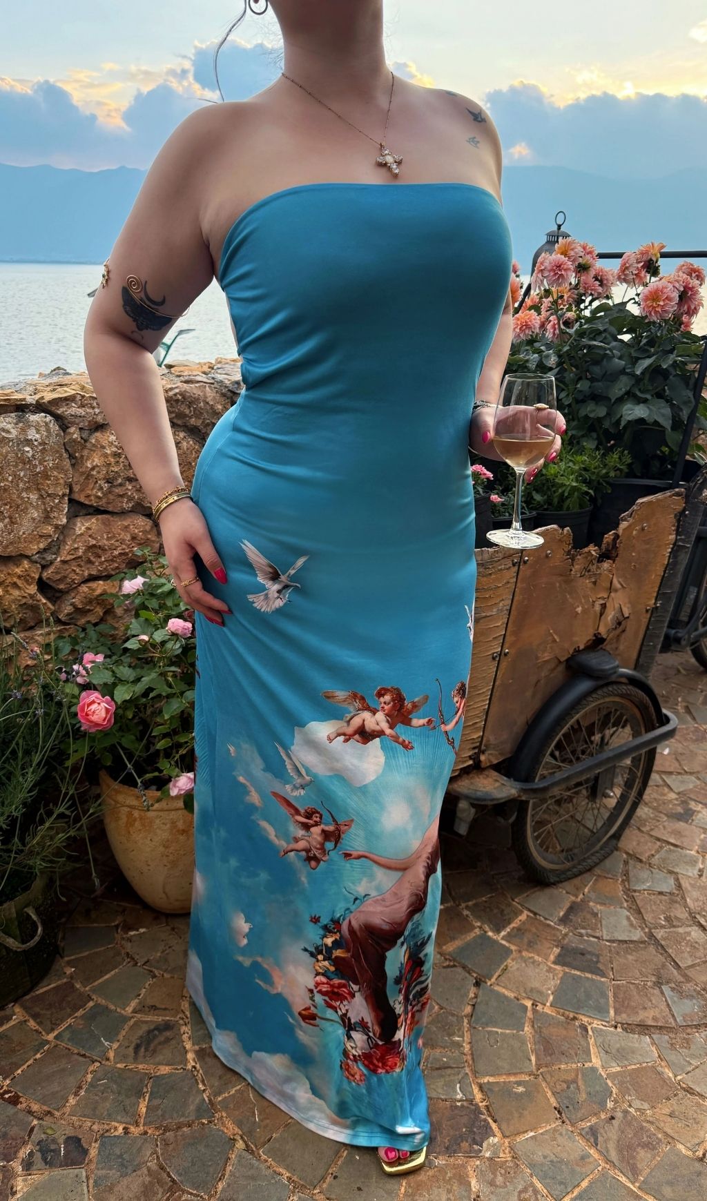 Lacie Blue Strapless Printed Plus Size Maxi Dress