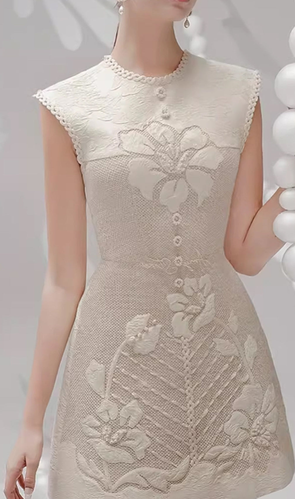 Brenda White Flower Embroidery Mini Dress
