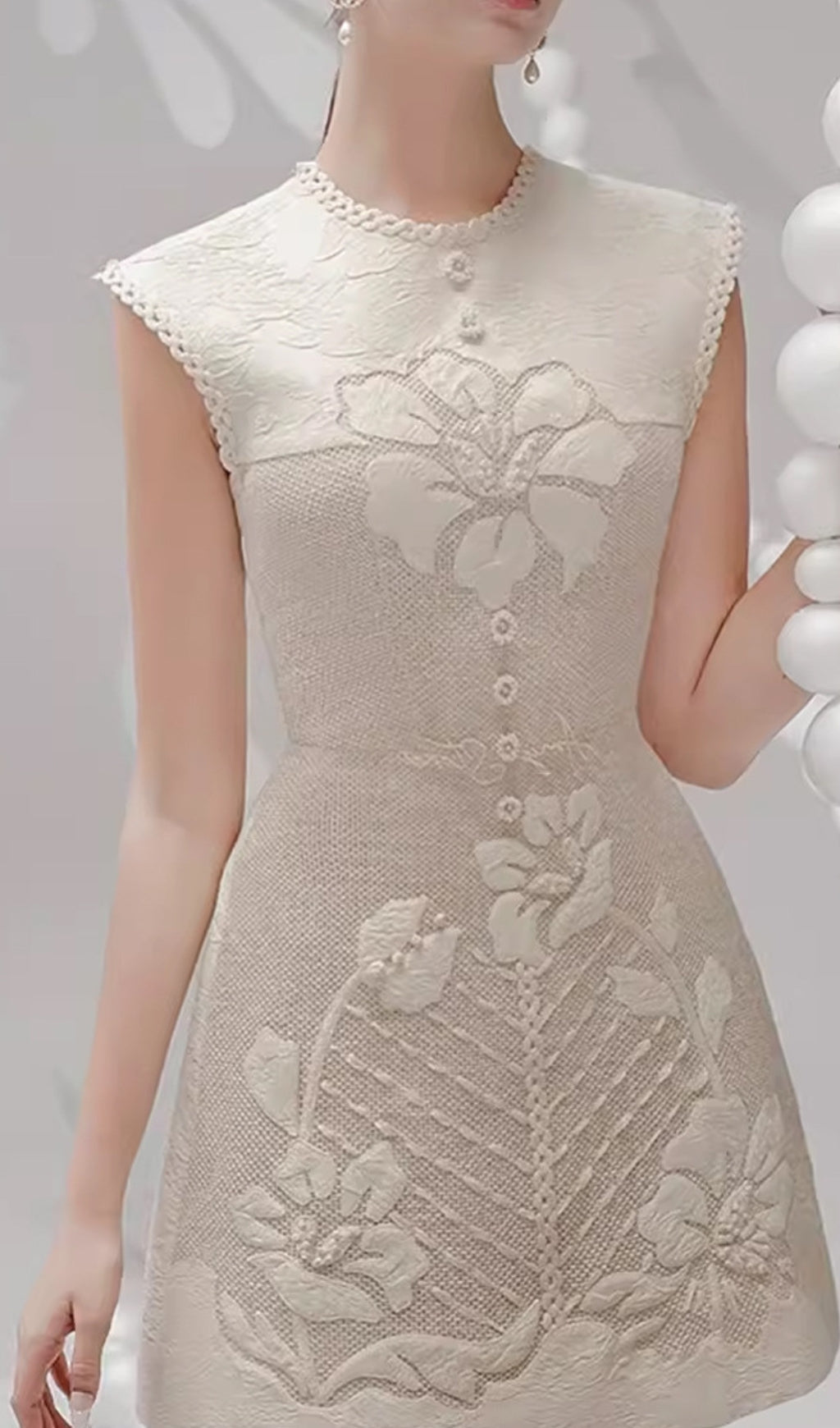 Brenda White Flower Embroidery Mini Dress