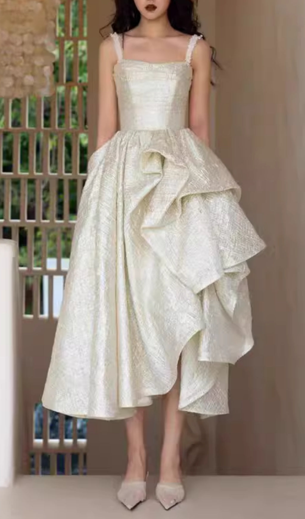 Fumitaka Strappy Pleated Midi Dress