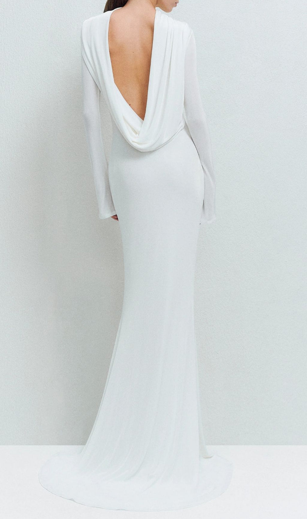 Joachim White Backless Long Sleeve Maxi Gown | Elegant Bridal & Formal Dress