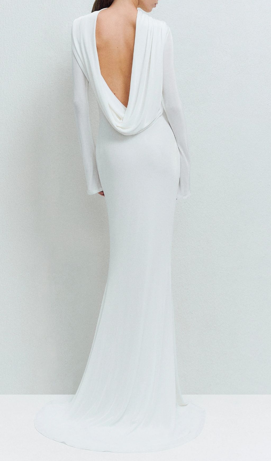 Joachim White Backless Long Sleeve Maxi Gown | Elegant Bridal & Formal Dress