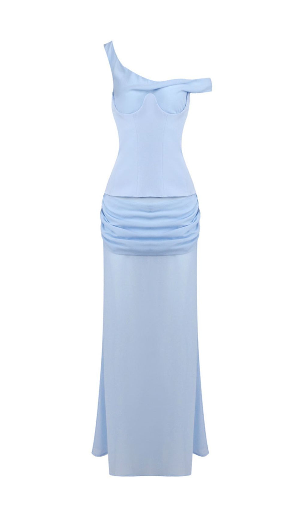 Istas Sky Blue Corset Maxi Gown - Elegant One-Shoulder Formal Dress