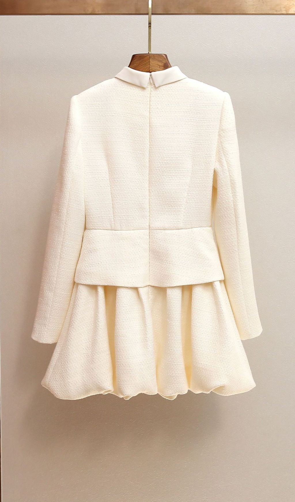 Jenner Luxe White Tweed Mini Dress | Structured Long Sleeve & Embellished Buttons