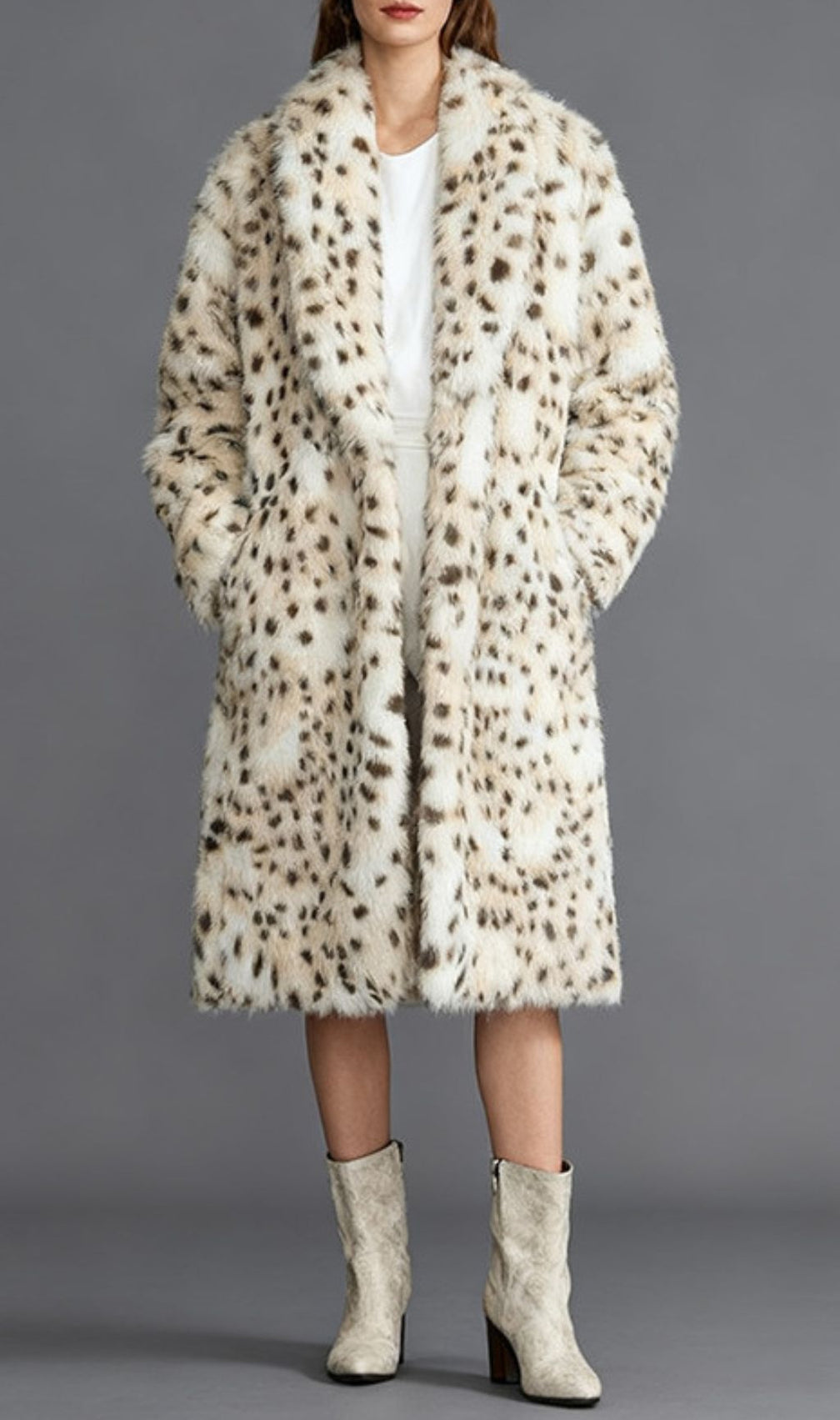 Inti Luxe Snow Leopard Faux Fur Coat - Plush & Chic Women's Outerwear