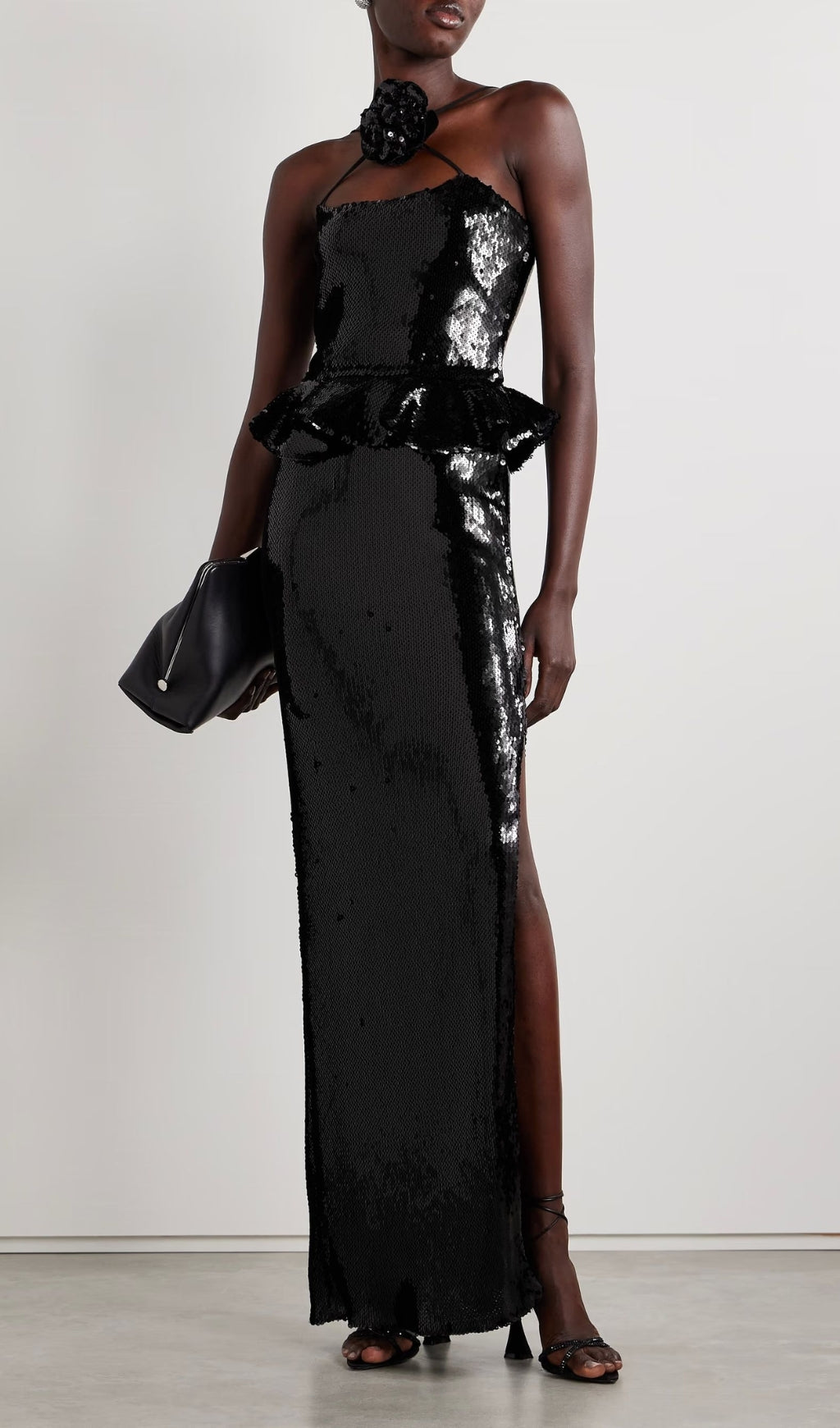 Citlali Black Flower Sequin Maxi Dress