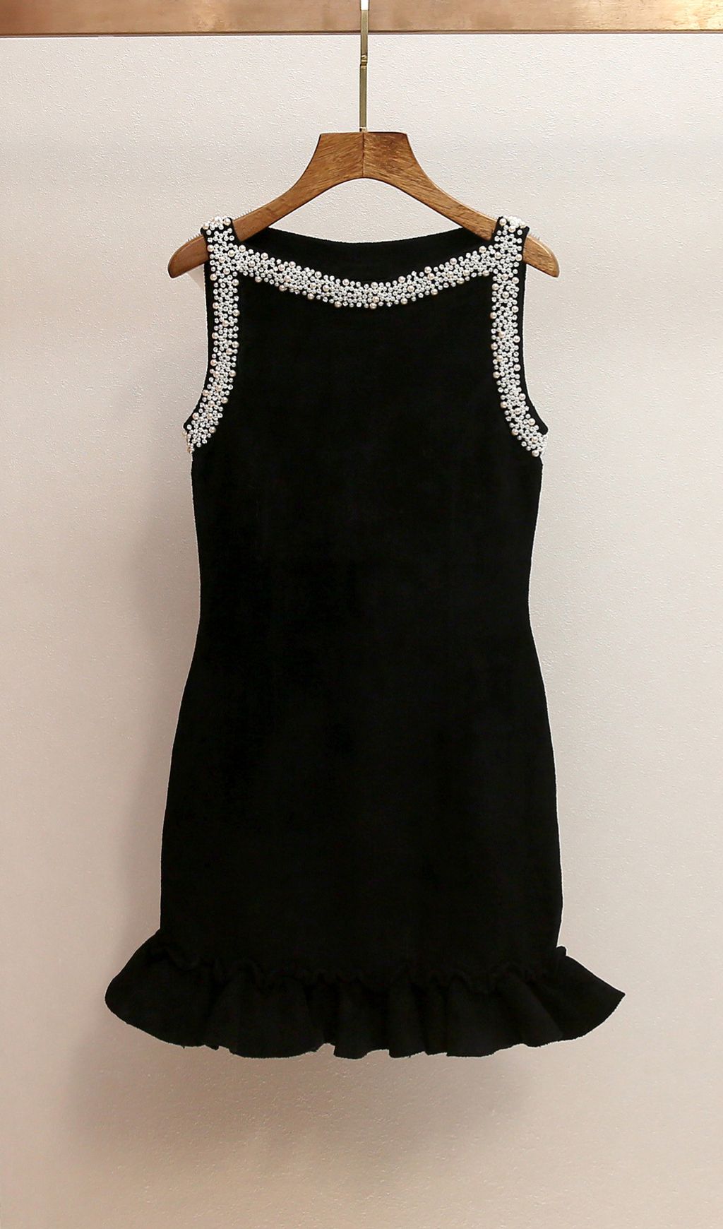 Chic Faux-Pearl Beaded Mini Dress - Sleeveless Ruffle Hem Cocktail Dress