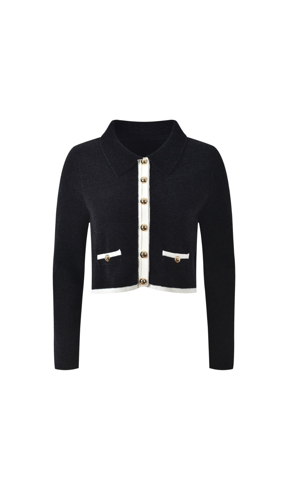 Jenne Chic Two-Tone Knit Cardigan Top | Classic Black & Cream Trim