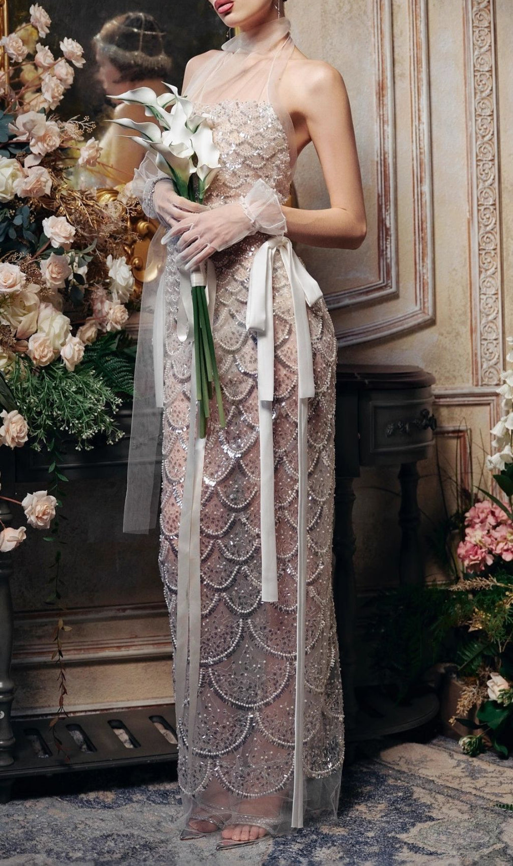 Jenna Scallop Sequin Backless Maxi Dress - Glamorous Event Gown