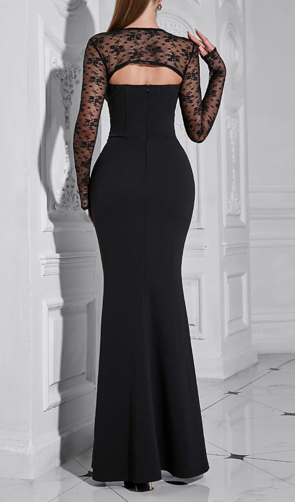 Brigit Black Lace Long Sleeve Maxi Dress