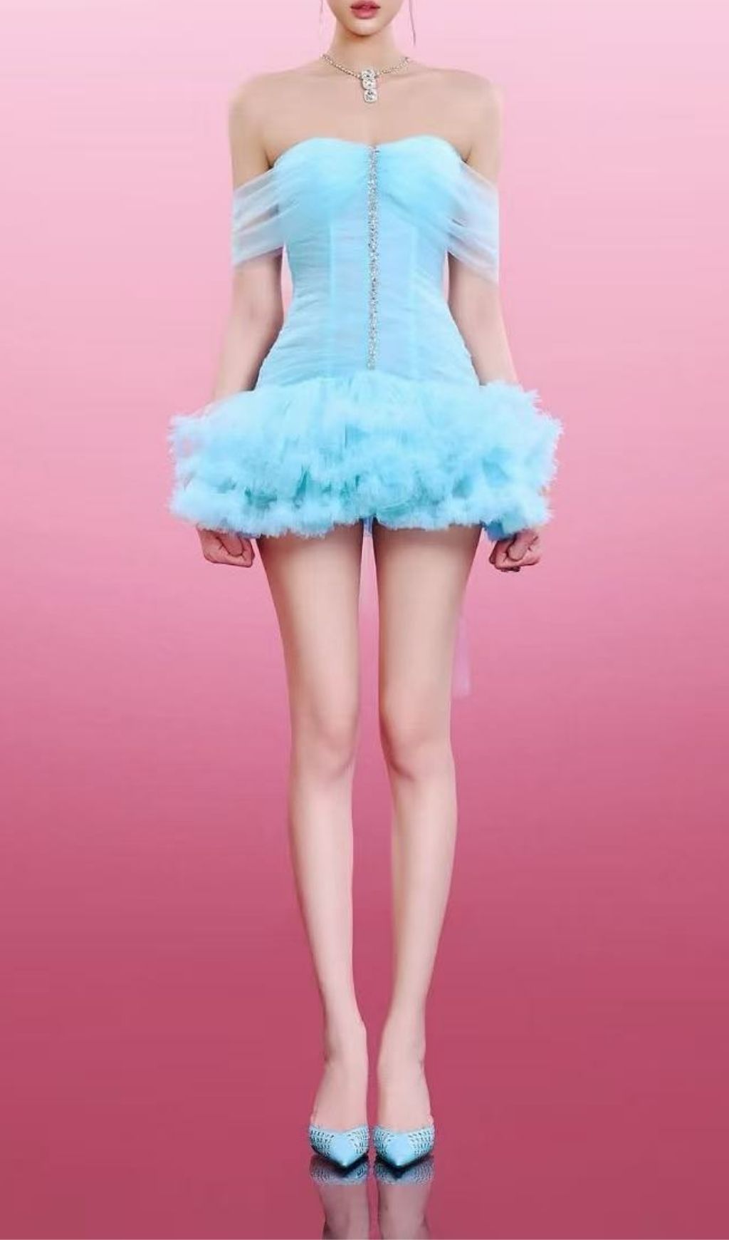 Kelly Off-Shoulder Mesh Ruffle Mini Dress - Glamorous & Playful Party Style