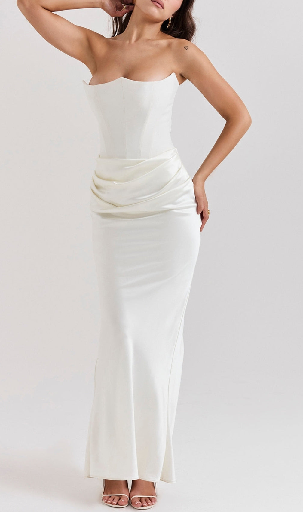 Ruched Corset Dress Maxi Dress In White