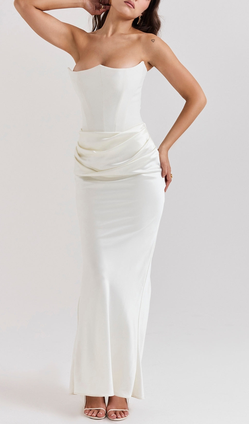 Ruched Corset Dress Maxi Dress In White