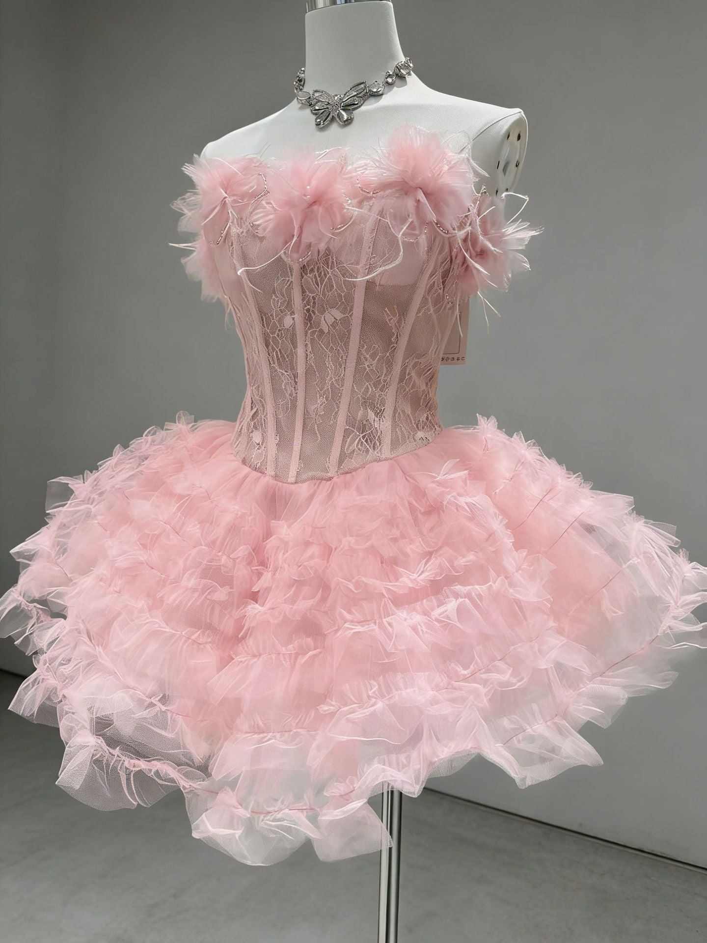 Kelii Strapless Corset Floral Mini Dress - Ruffled Party & Cocktail Gown