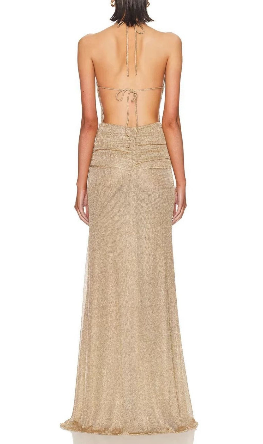 Ketaki Shimmering Halter Ruched Maxi Dress - Elegant Evening Gown