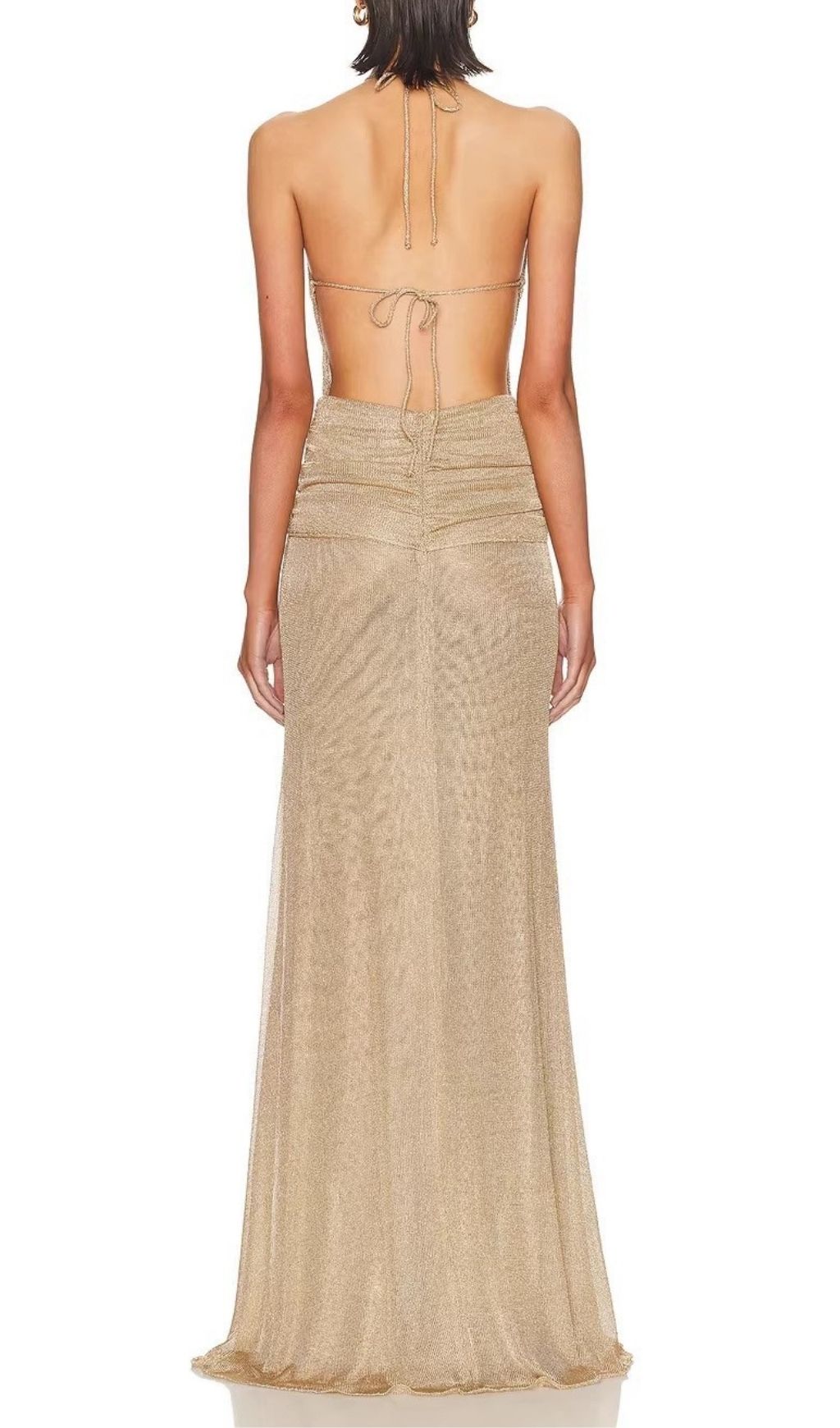 Ketaki Shimmering Halter Ruched Maxi Dress - Elegant Evening Gown