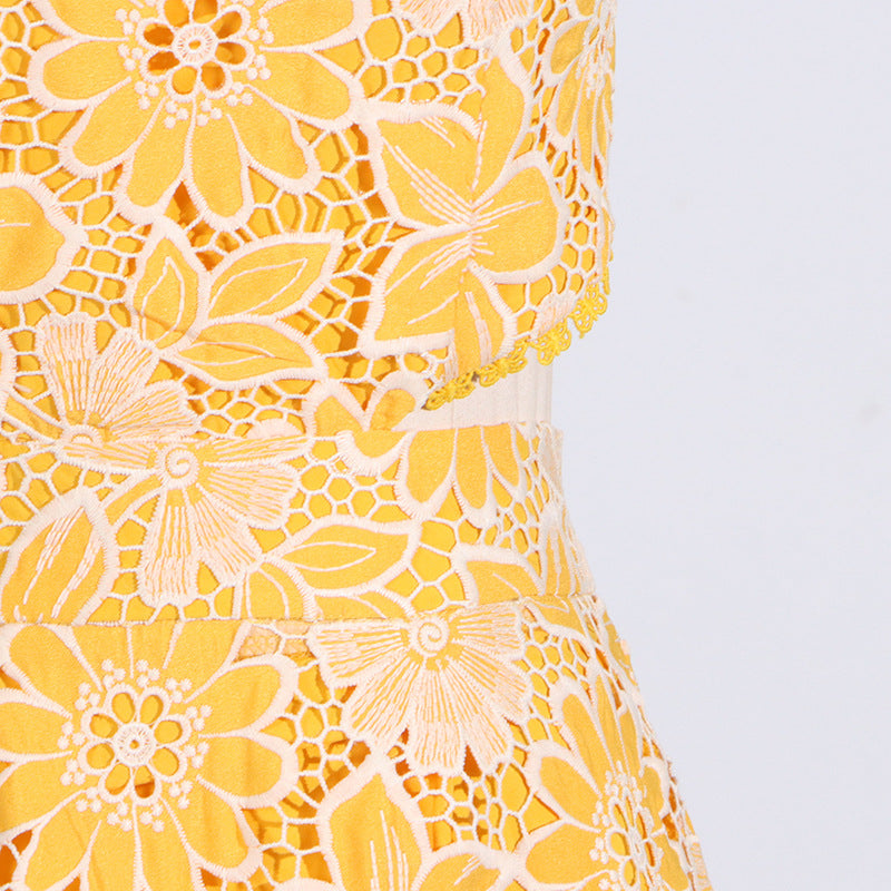 Aulaula Flower Embroidery Maxi Dress