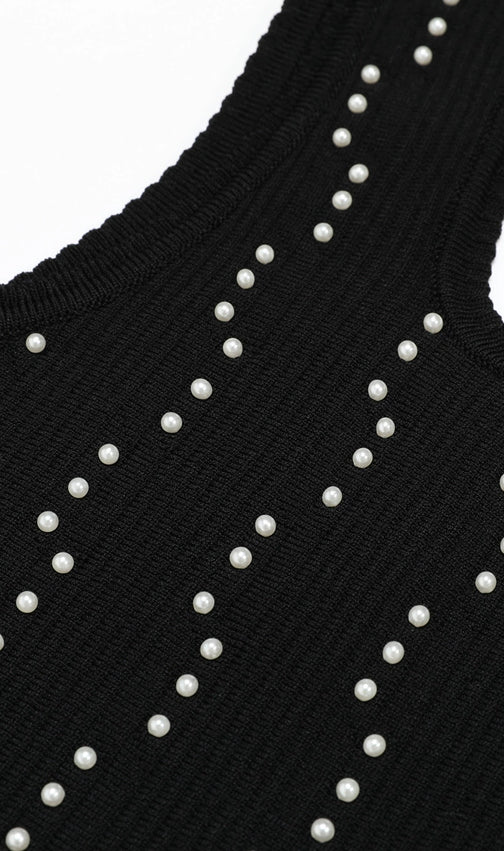 Kinneret Black Sleeveless Beaded Knit Mini Dress