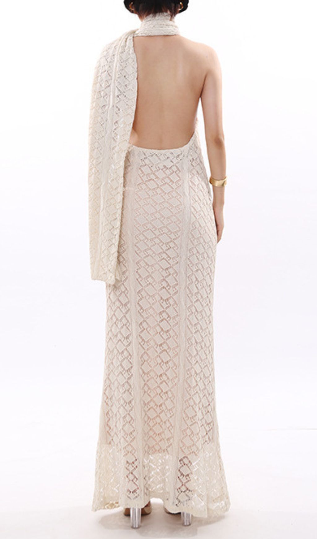 Justo Effortless Chic Backless Lace Knit Maxi Dress