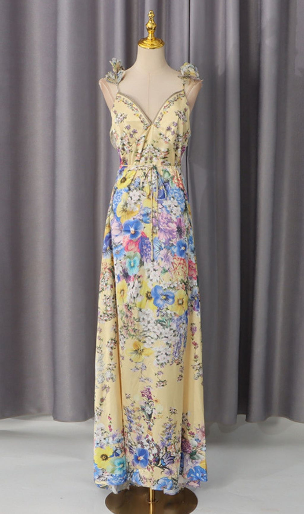 Kerrya 3D Floral Strappy Maxi Dress - Elegant Garden Party Gown