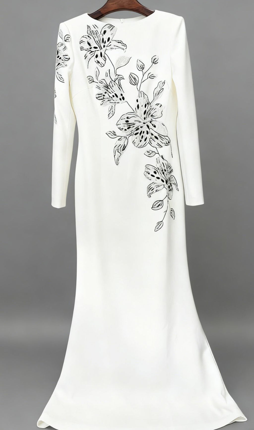 Jessica White Floral Embellished Evening Gown - Elegant Black & White Formal Dress