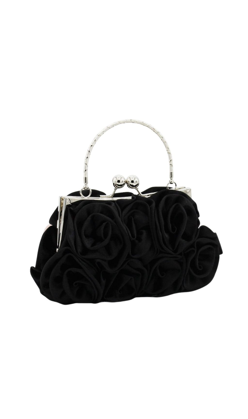 Adahy Black Rose Petal Satin Clutch Handbag | Elegant Evening Purse for Women
