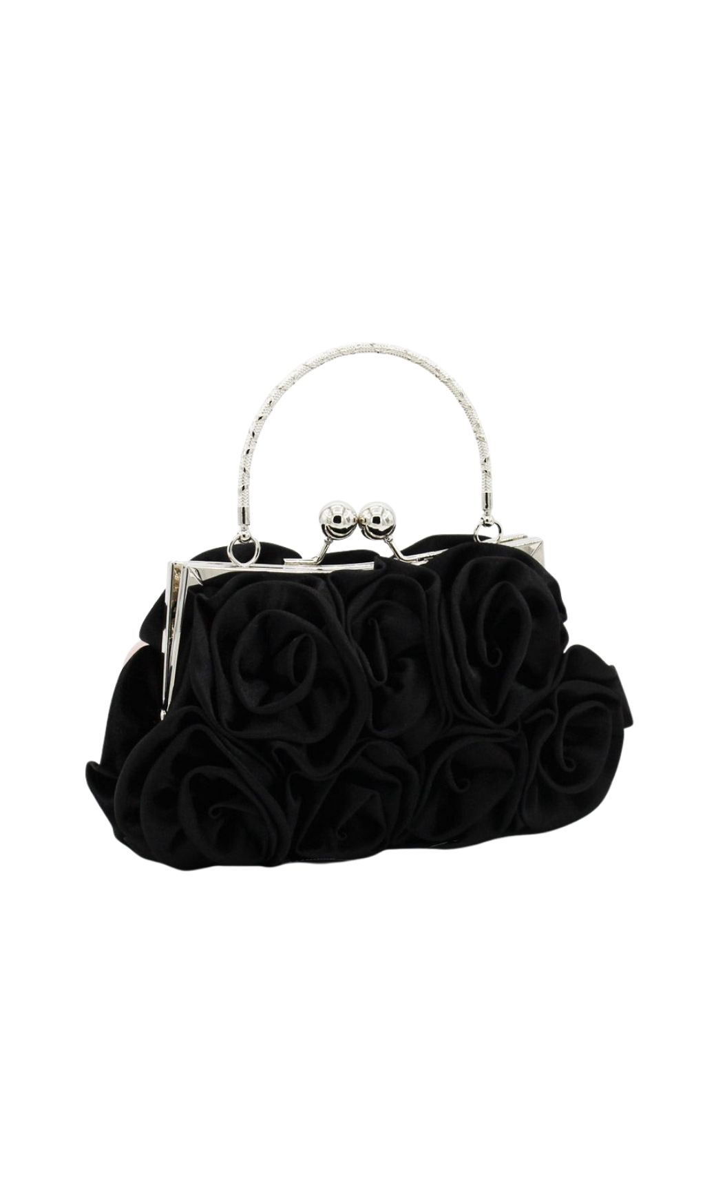 Adahy Black Rose Petal Satin Clutch Handbag | Elegant Evening Purse for Women