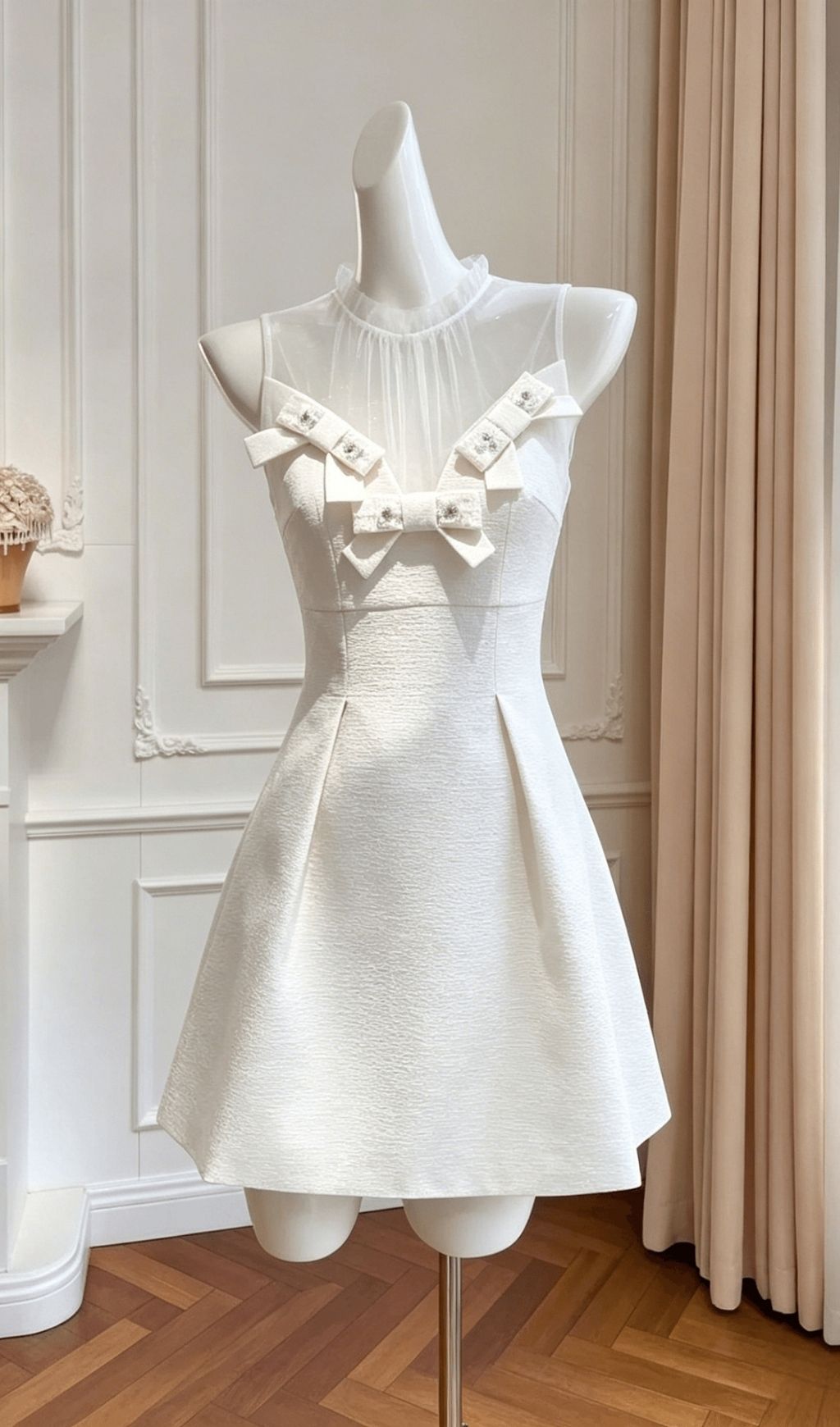 Kikkan White Bow Mesh Mini Dress | Elegant & Flirty Party Dress for Women