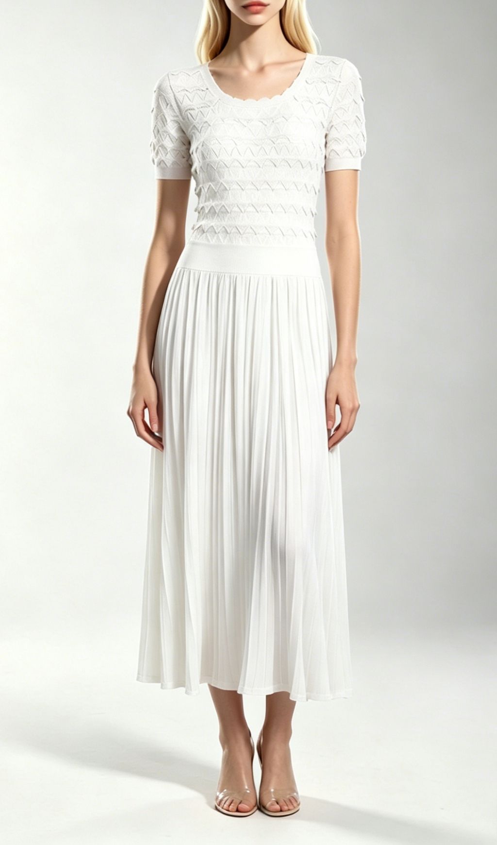 Kirima White Short Sleeve Knit Midi Dress