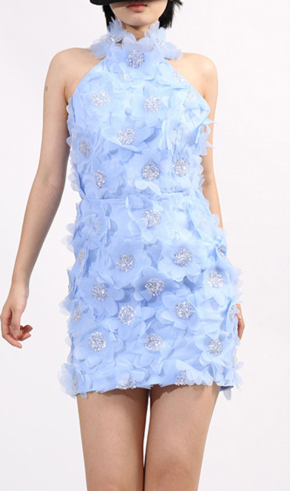 Georgiy Halter Flower Sequin Mini Dress