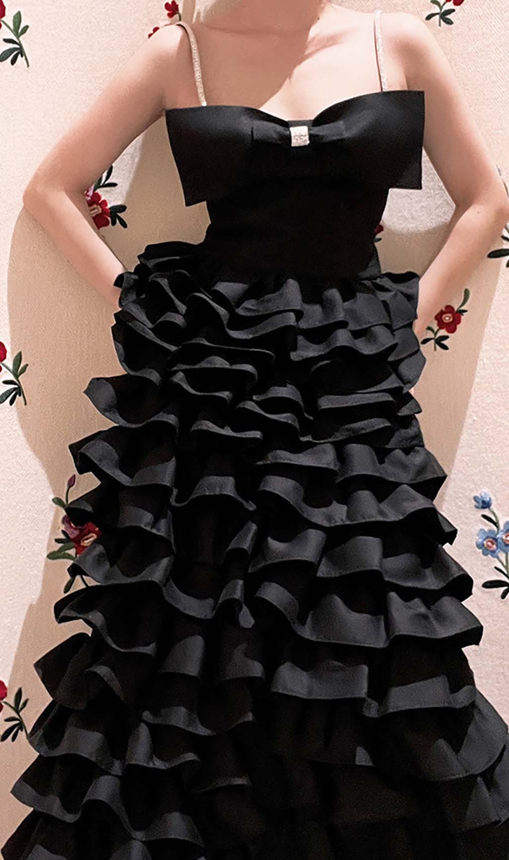 Layered Bow-Embellished Maxi Dress In Black