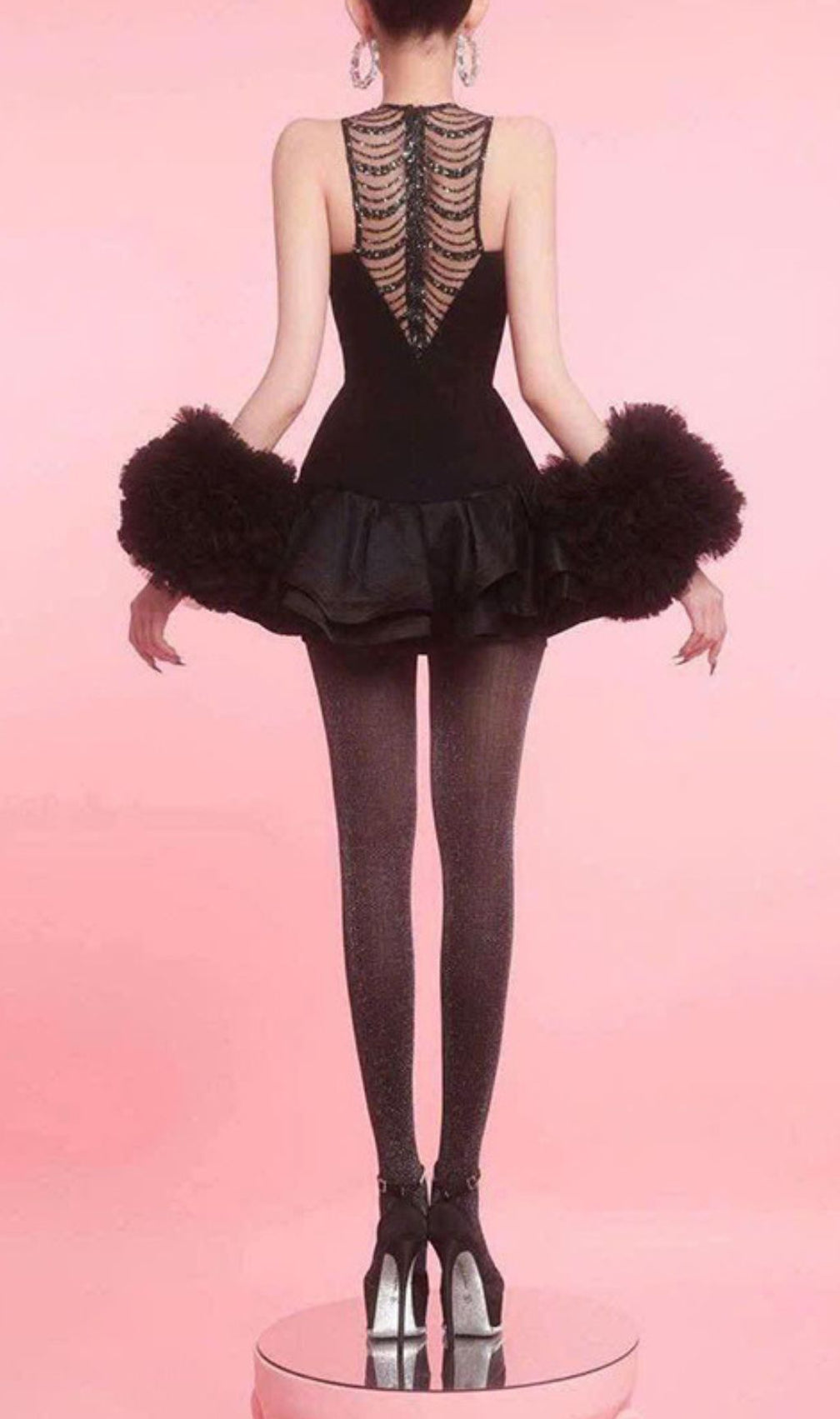 Issa Black Sparkle Mesh Halter Mini Dress