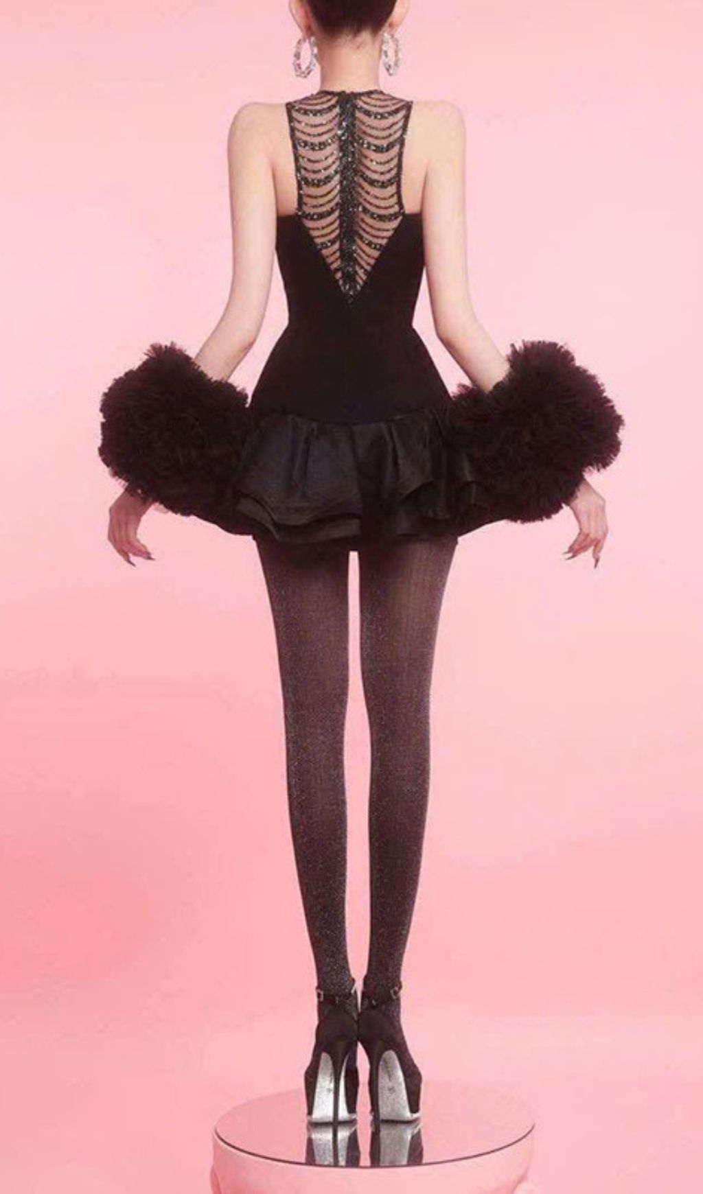 Issa Black Sparkle Mesh Halter Mini Dress