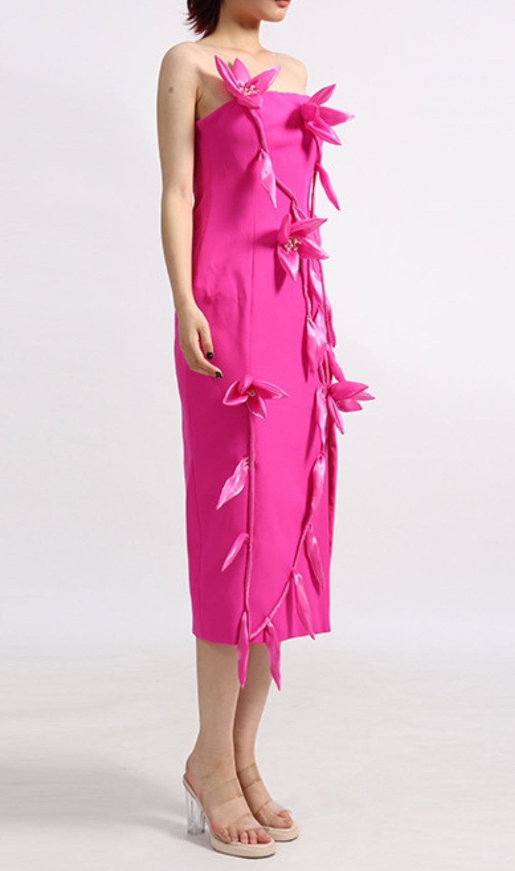 Eider Pink Strapless Flower Midi Dress