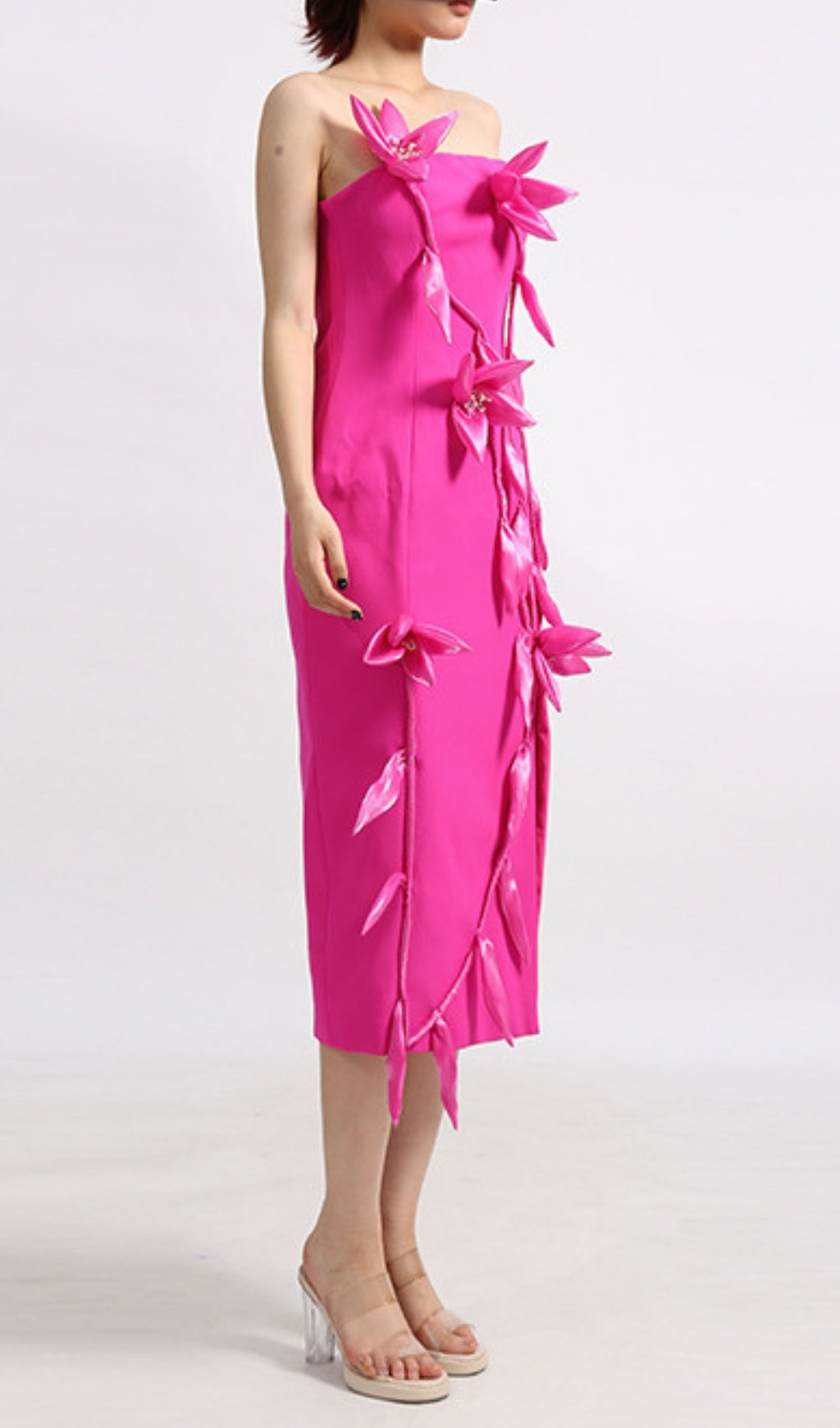 Eider Pink Strapless Flower Midi Dress