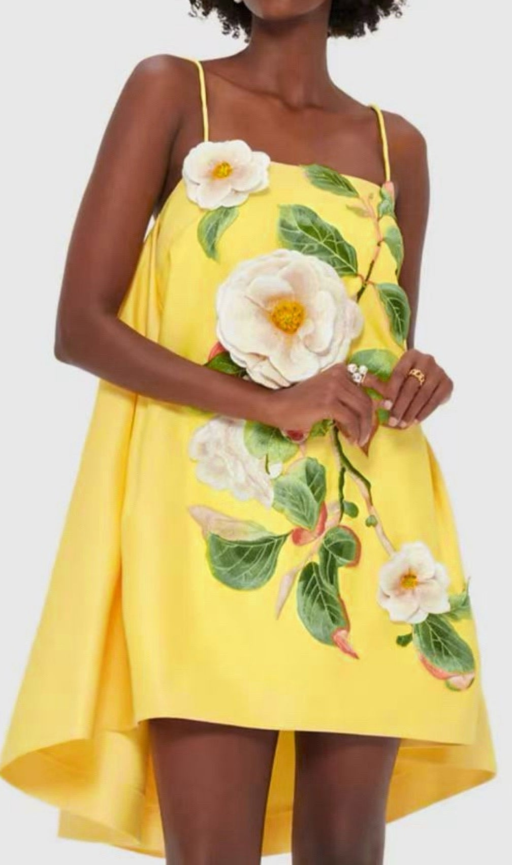 Fina Yellow Flower Embroidery Mini Dress