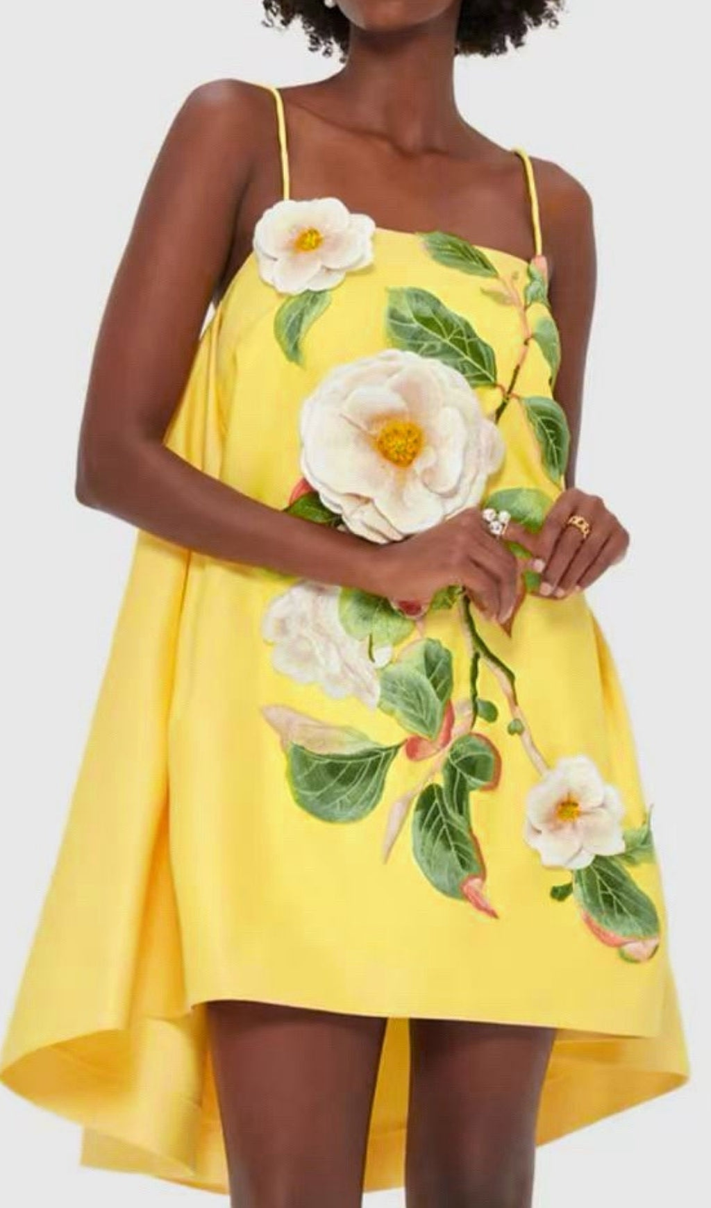 Fina Yellow Flower Embroidery Mini Dress