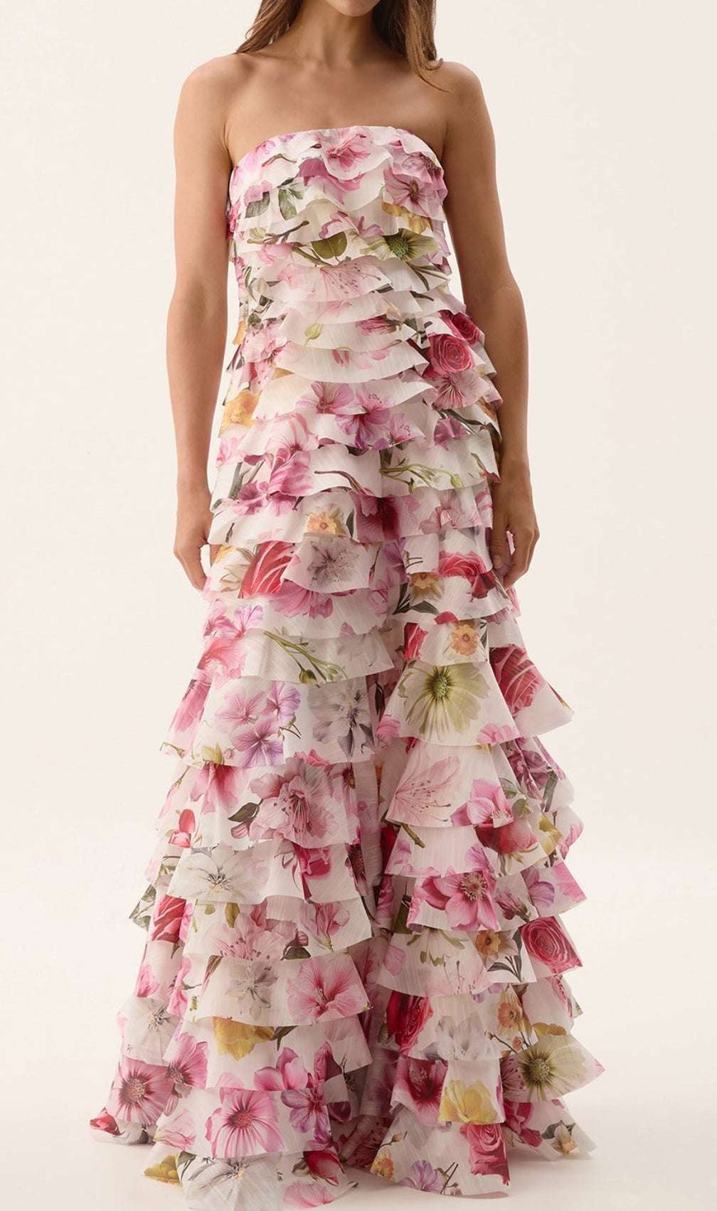 Dasani Strapless Floral Printed Layered Maxi Dress