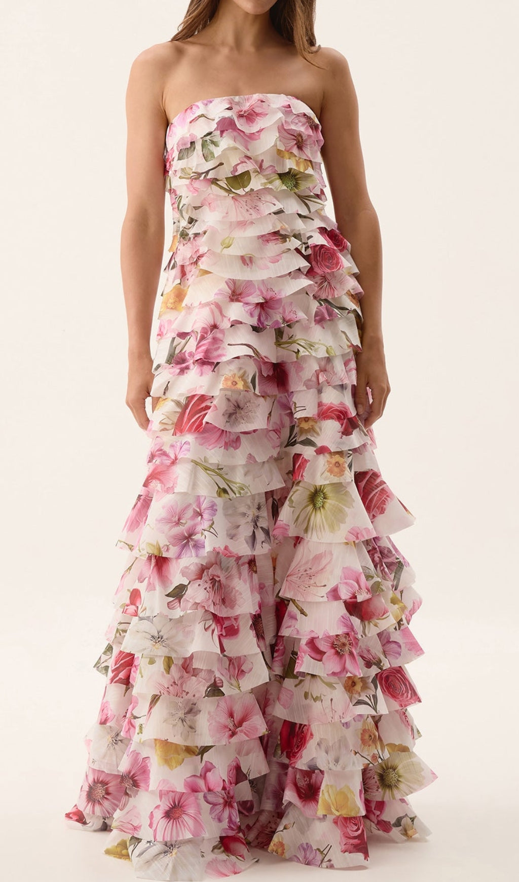 Dasani Strapless Floral Printed Layered Maxi Dress