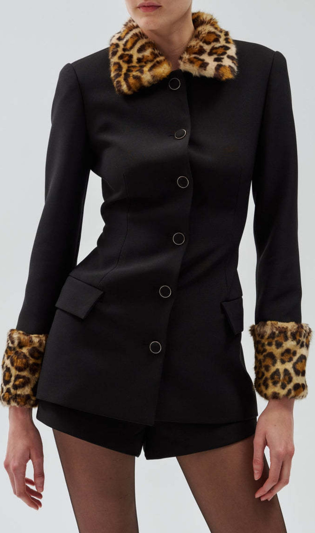 Colissa Black Leopard Blazer & Shorts Set
