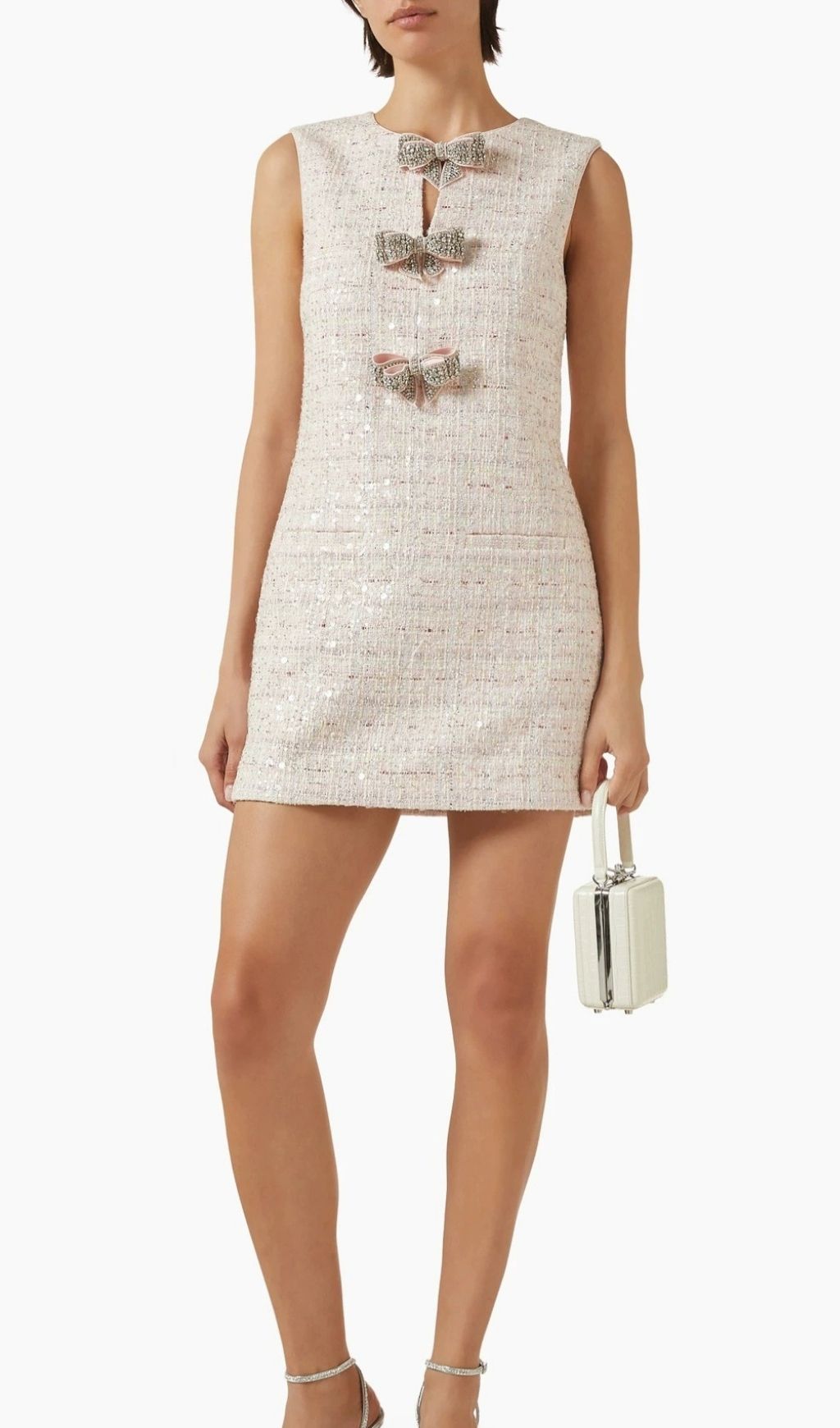 Kina Pink Bow Sequin Mini Dress - Chic Sleeveless Party Style