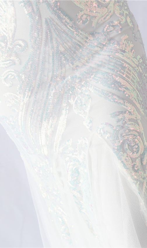 Choire White Sequin Feather Maxi Dress